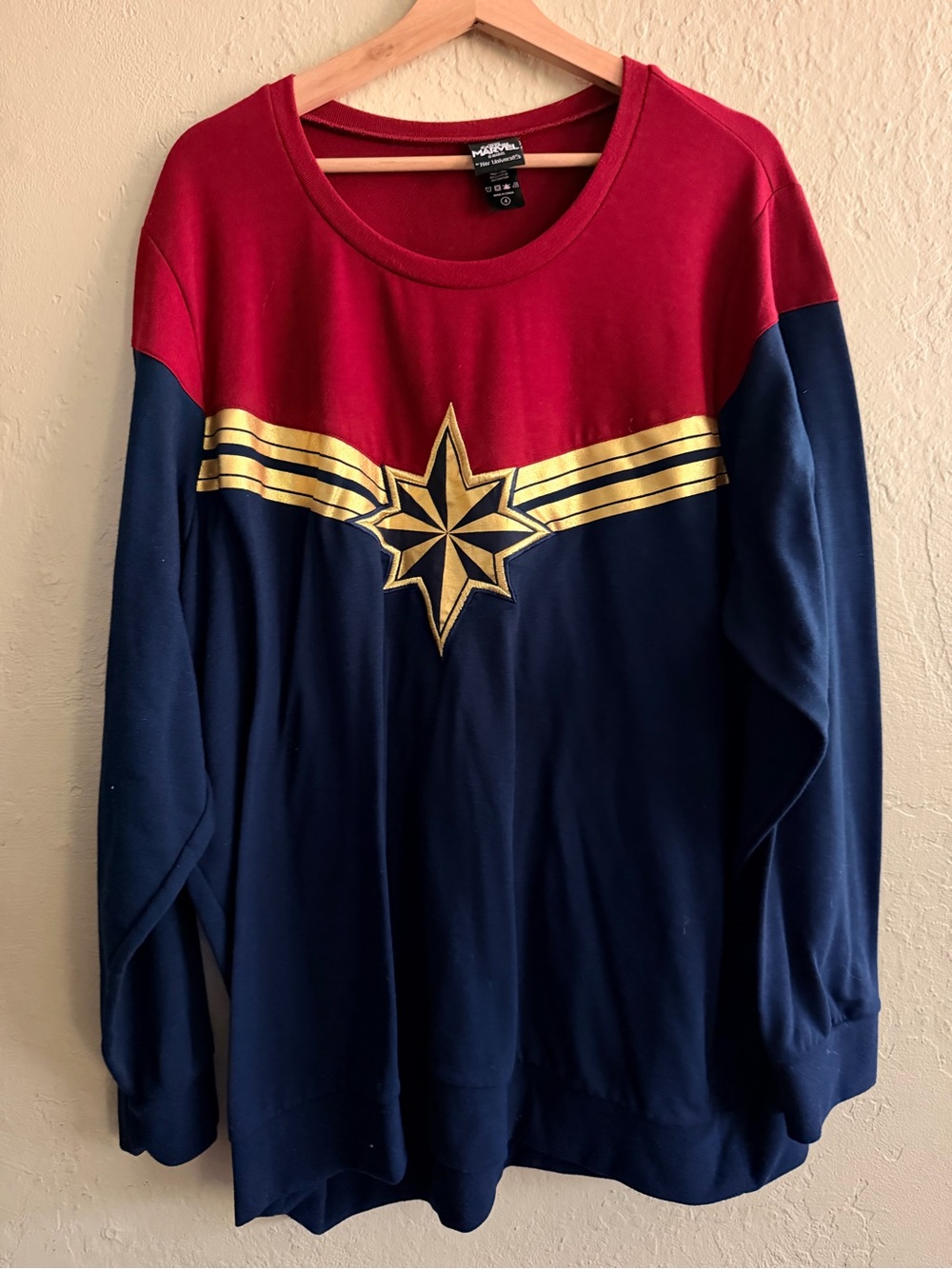 Marvel Captain Marvel Colorblock Pullover Sweatshirt - Red, Navy, Gold